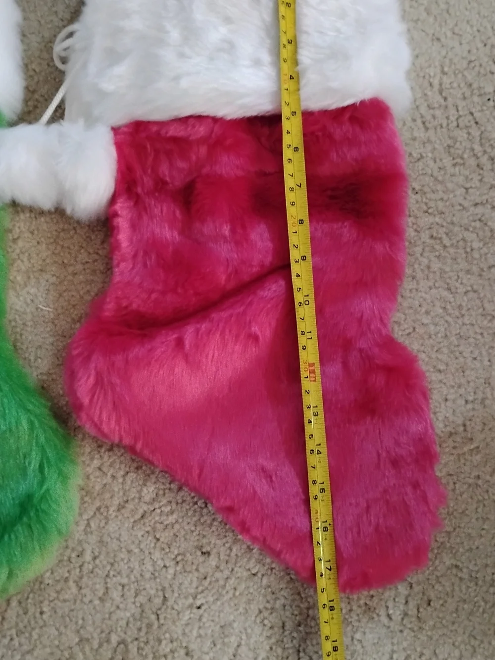 Brand New Pair of Fuzzy Holiday Stockings in Green and Pink